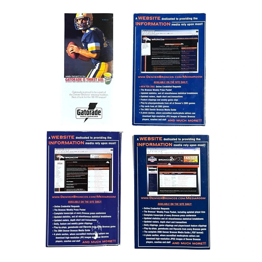 Lot of 4 Vintage DENVER BRONCOS NFL Media Guide Yearbook 1988, 2003, 2004, 2006